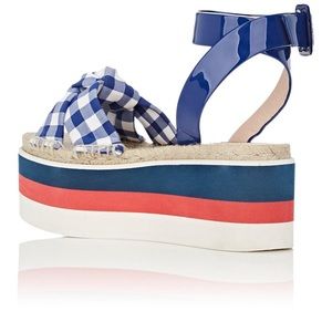 Gucci blue patent leather/ fabric platform sandals